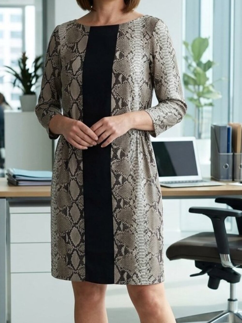 Zara Woman Snakeskin Print Pull-on Dress 3/4 Sleeves Size 5 Elasticized Waist